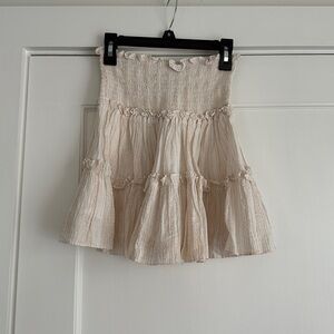 Blue Life Cream and Rose Gold Shirred Mini Skirt